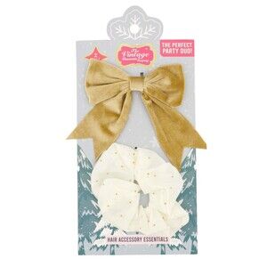 The Vintage Company Set of 2 Bow & Scrunchie The Perfect Party Duo! Gold & Ivory